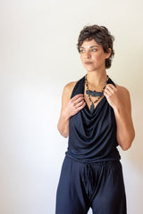 Women's One-piece Cowl Neck Halter Top Backless Yoga Jumpsuit / Romper / Onesie in Black