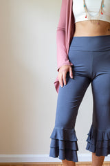 Ruffle Bloomer Yoga Flared Pants in Gray