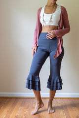 Ruffle Bloomer Yoga Flared Pants in Gray