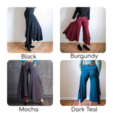 Paris Wide Leg Gaucho Pants, Flared Leg Culottes with Fold Over Waistband in Black