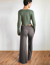 Sage Straight Leg, High Waist, Fold over Palazzo Pants in Mocha