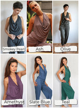 Women's One-piece Cowl Neck Halter Top Backless Yoga Jumpsuit / Romper / Onesie in Amethyst
