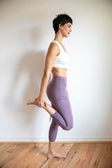 Ruched, Cinched Yoga Leggings with Mini Skirt in Amethyst
