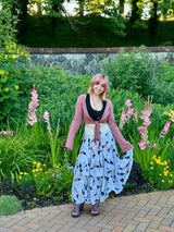 Blooming Lotus Multiple Ties Adjustable Length Skirt in Feather Motif