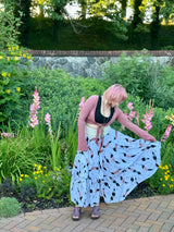 Blooming Lotus Multiple Ties Adjustable Length Skirt in Feather Motif