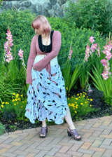 Blooming Lotus Multiple Ties Adjustable Length Skirt in Feather Motif