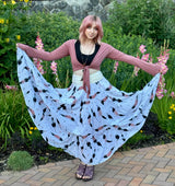 Blooming Lotus Multiple Ties Adjustable Length Skirt in Feather Motif