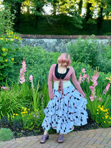 Blooming Lotus Multiple Ties Adjustable Length Skirt in Feather Motif