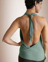 Cowl Neck Backless Halter Top in Sage Festival Resort Yoga Vacation Lightweight Summer Wear