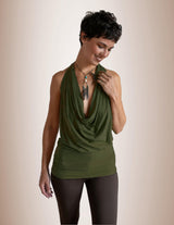 Cowl Neck Backless Halter Top Olive Festival Resort Yoga Vacation Lightweight Summer Wear Women's