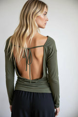 Backless Long Sleeve Bamboo Top | Open Back Boho Festival Clothing