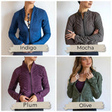 Mrs. Peacock Ruched Zip Front Jacket Eggplant