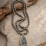 Long Pyrite Beaded Buddha Mala Style Neclace for Him or Her