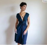 Knot Front Dress – Deep V Empire Waist Dress – Bamboo Rayon Sexy Date Night Dress – Sustainable Boho Evening Dress
