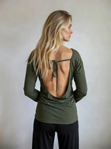Leslie Backless Long Sleeve Shirt in Black