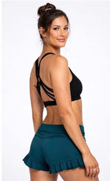 High Waist Ruffle Yoga Shorts | Dark Teal Dance Festival Booty Shorts