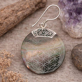 Flower Of Life Engraved Shell Pendant Earrings