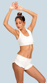 Strappy Criss Cross Back with Ring White Cotton Yoga Sports Bra Tank Top