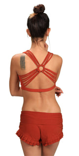 Shanti Criss Cross Back Yoga Sports Bra Top in Rust