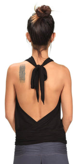 Cowl Neck Backless Halter Top in Black Sexy Sleeveless Blouse