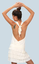 Cowl Front Backless Halter Top in White/Cream