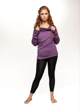 Purple Long Sleeve Cowl Neck Top with Thumbholes
