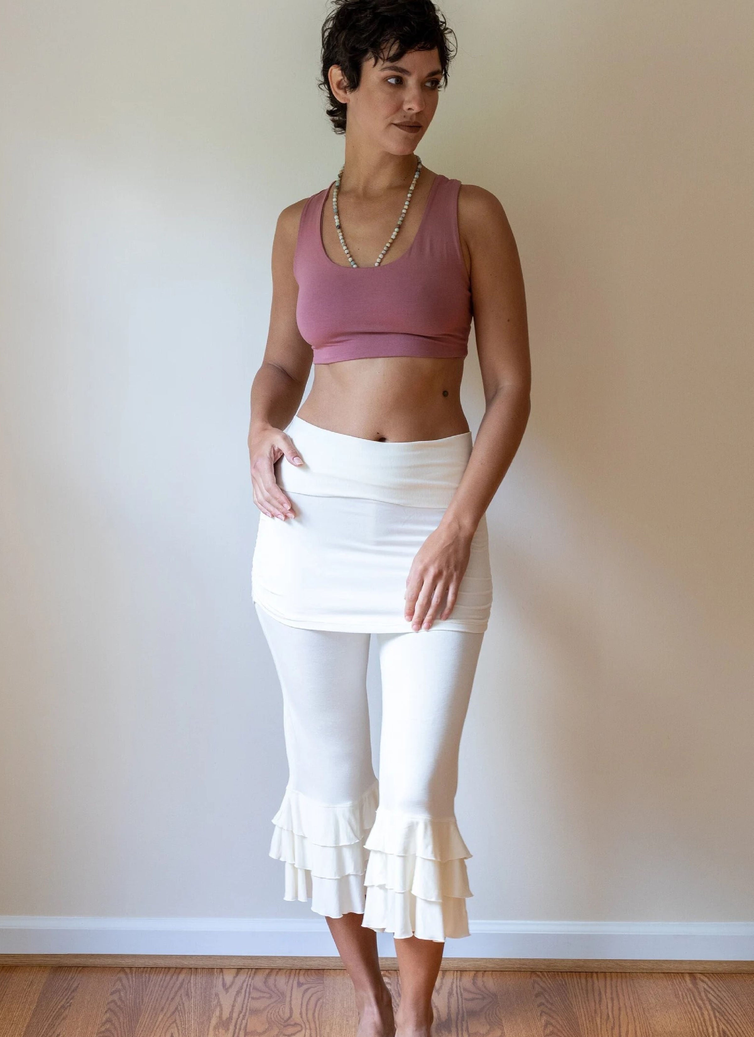 Ruffle Bloomer Capri Pants with miniskirt in Cream Shop Online Paramita Designs
