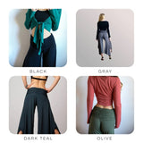 Ruched Waistband Wide Leg Gaucho Pants in Dark Teal