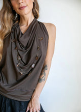 Cowl Neck Backless Halter Top in Mocha Brown