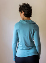 Cowl Neck Hoodie Shirt with Thumbholes in Ocean Blue