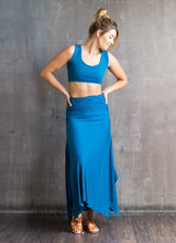 Shakti Ruched Waistband Long Maxi Skirt in Horizon Blue