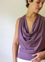 Cowl Neck Backless Halter Top in Amethyst