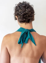 Cowl Neck Backless Halter Top in Jasper Green