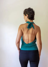 Cowl Neck Backless Halter Top in Jasper Green