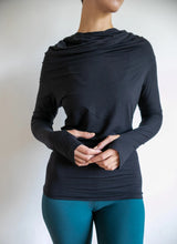 Star Cowl Neck Hoodie Shirt with Thumbholes in Black