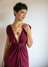 Empire Waist Knot Front Wrap Dress Burgundy
