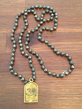 Pyrite Shiva Om Beaded Mala Necklace