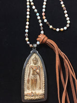 Carved Stone Buddha Prayer Beads Mala Necklace with Amonazite & Jasper Beads gift idea for him or her