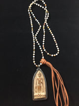 Carved Stone Buddha Prayer Beads Mala Necklace with Amonazite & Jasper Beads gift idea for him or her