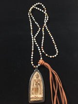Carved Stone Buddha Prayer Beads Mala Necklace with Amonazite & Jasper Beads gift idea for him or her