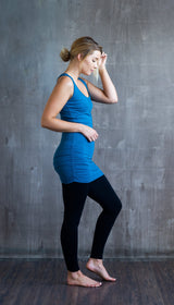 Holli Ruched Sides Long Yoga Tank Top in Horizon Blue