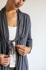 Tie in Front 3/4 Sleeve Blouse in Slate Grey