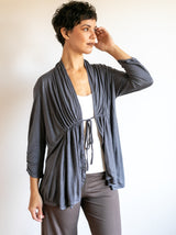 Tie in Front 3/4 Sleeve Blouse in Slate Grey