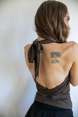 Winona Cowl Front Backless Halter Top in Mocha