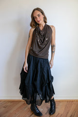 Winona Cowl Front Backless Halter Top in Mocha