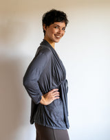 Tie in Front 3/4 Sleeve Blouse in Slate Grey