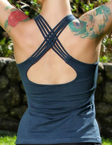 Faith Strappy Yoga Tank Top with Built in Bra in Black