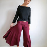 Paris Wide Leg, Flowy, Fold-over Waistband Gaucho Pants, Culottes in Mocha