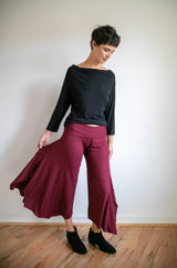 Paris Wide Leg, Flowy, Fold-over Waistband Gaucho Pants, Culottes in Mocha