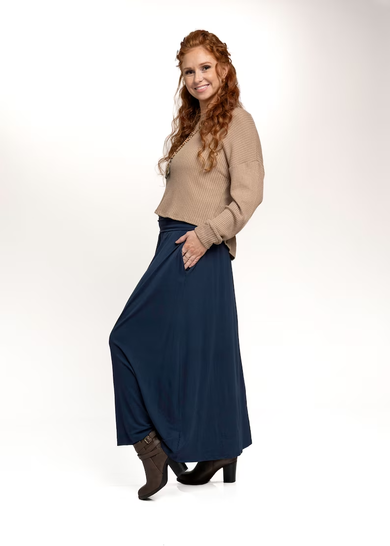 Bamboo Fabric Maxi Skirt With Pockets